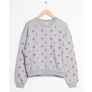 & Other Stories Cherry Embroidered Sweatshirt Grey